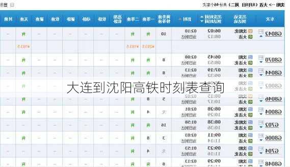 大连到沈阳高铁时刻表查询