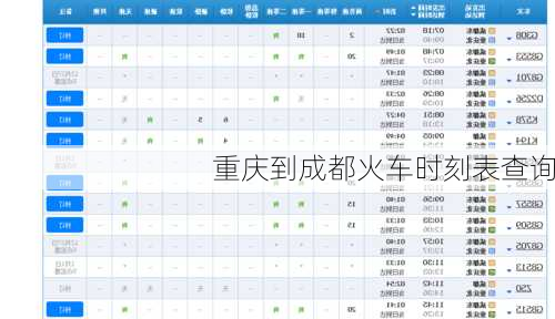 重庆到成都火车时刻表查询