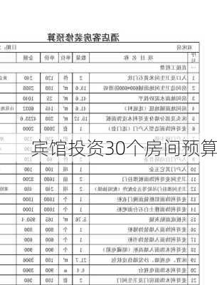 宾馆投资30个房间预算