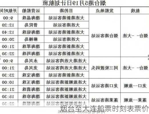 烟台至大连船票时刻表票价