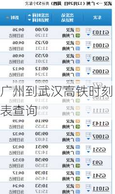 广州到武汉高铁时刻表查询