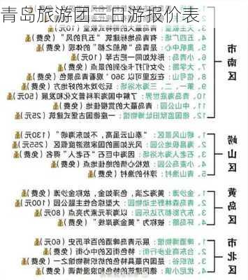 青岛旅游团三日游报价表