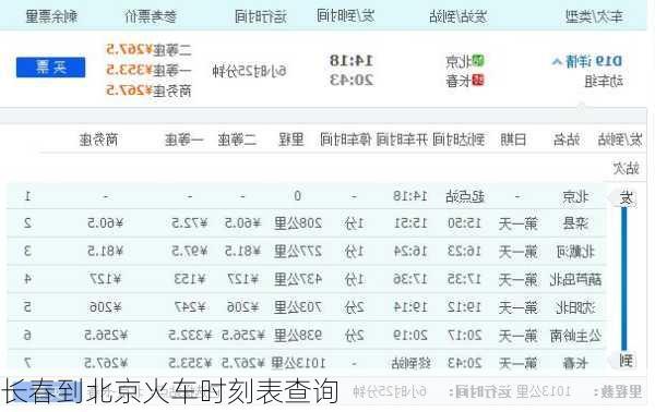 长春到北京火车时刻表查询