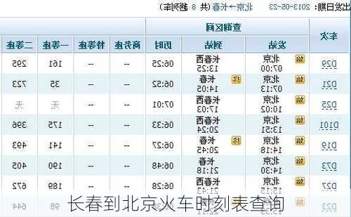 长春到北京火车时刻表查询