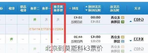 北京到莫斯科k3票价